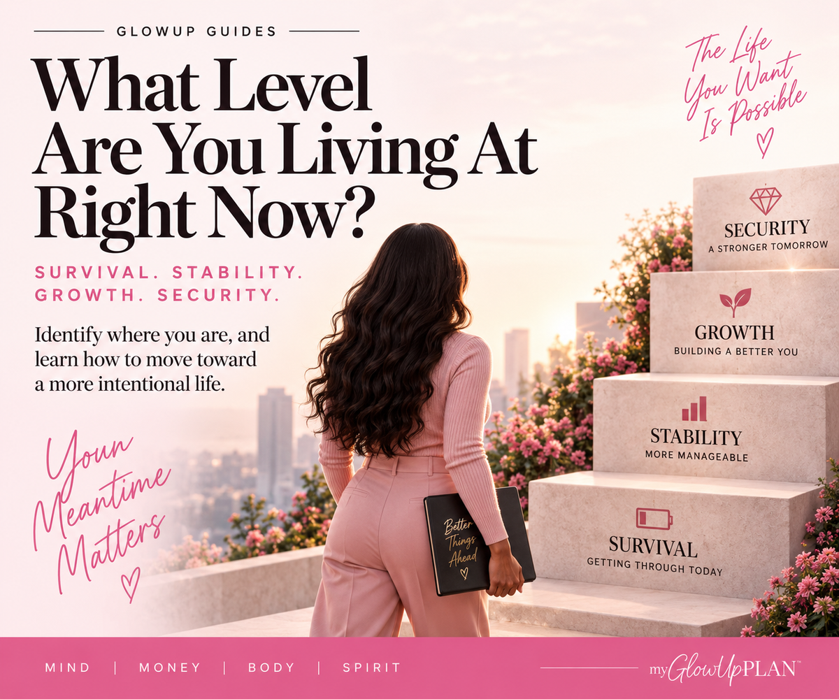 Woman identifying whether she is living in survival, stability, growth, or security
